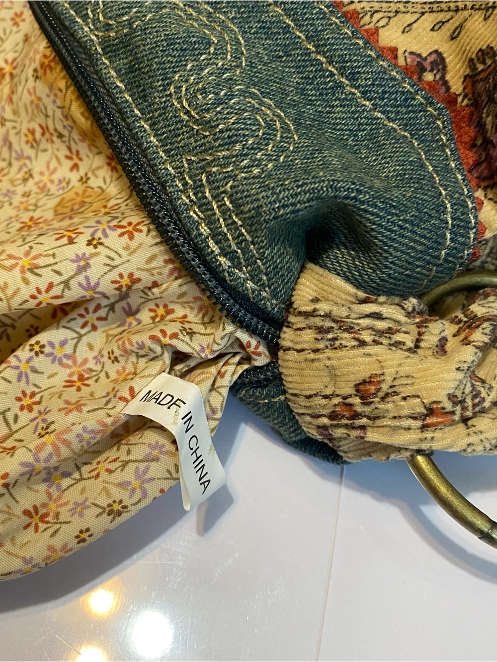 Y2K Boho Corduroy Floral Paisley Mini Shoulder Bag - Picture 7 of 8